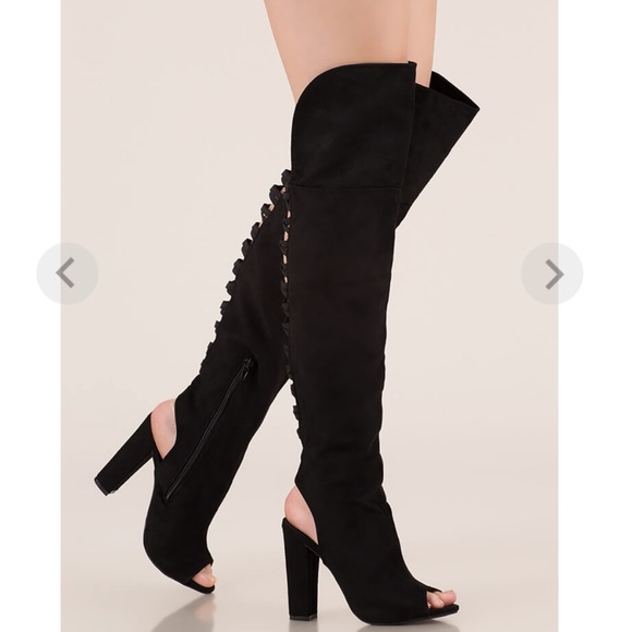 BAMBOO Shoes - NWOT Bamboo Limelight Peep-Toe Over-The-Knee Boots
